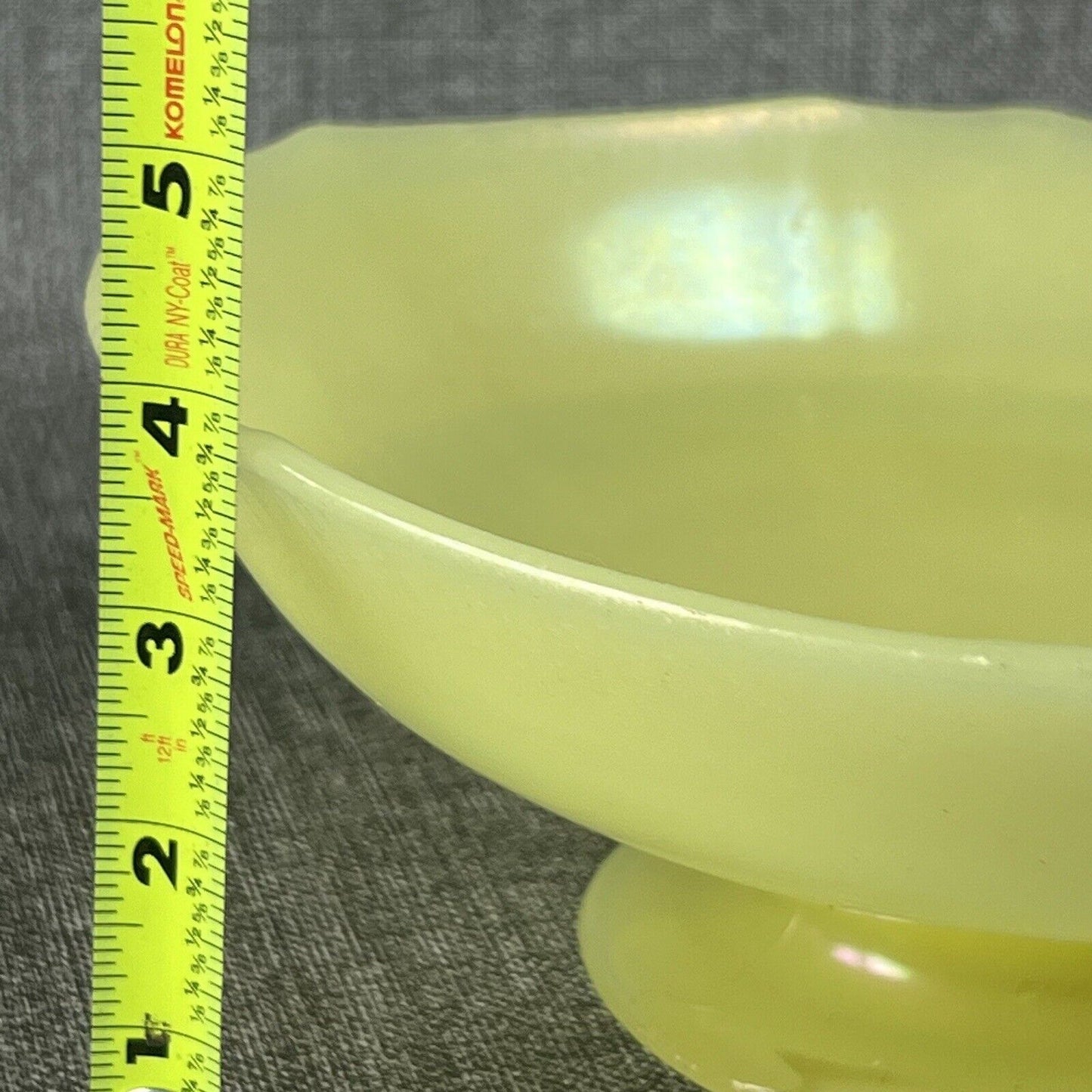 Tiffin Canary Yellow Satin Iridescent Vaseline Glass Pedestal Bowl (READ)