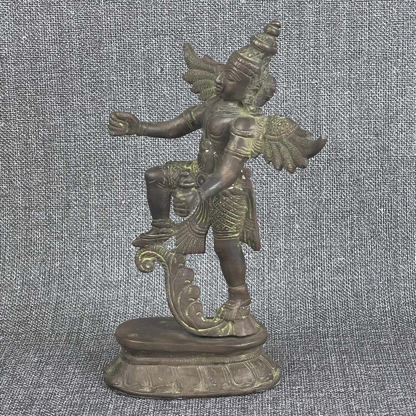 Antique Vintage Thai Hindu Lord Vishnu Garuda Wing Bronze Statue (READ) 7.5 inch