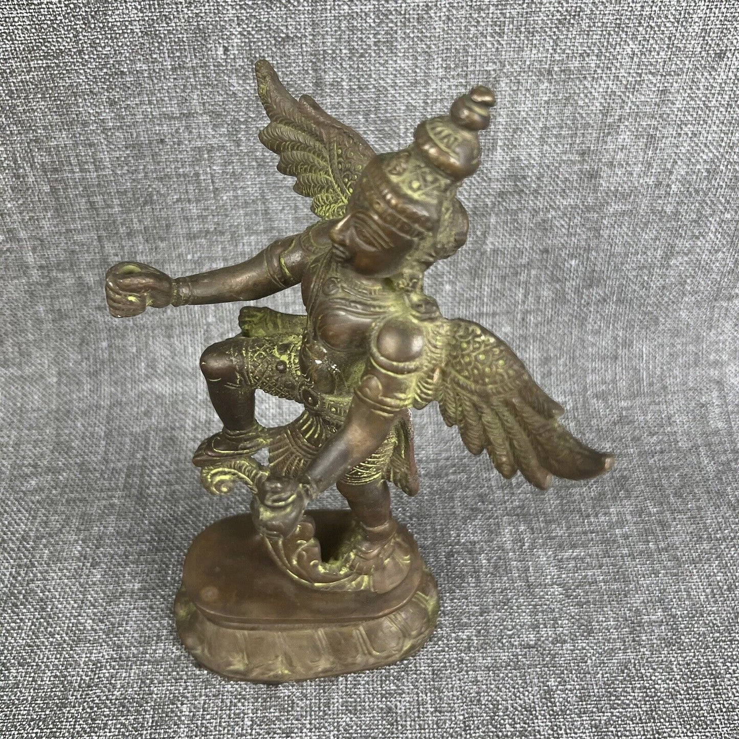 Antique Vintage Thai Hindu Lord Vishnu Garuda Wing Bronze Statue (READ) 7.5 inch