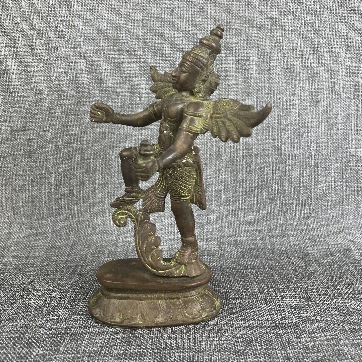 Antique Vintage Thai Hindu Lord Vishnu Garuda Wing Bronze Statue (READ) 7.5 inch