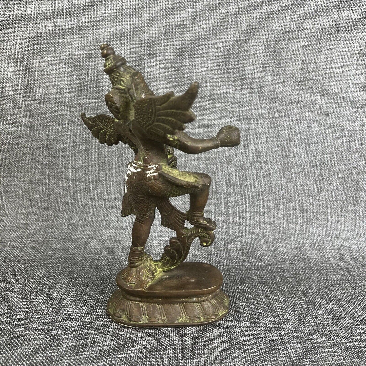 Antique Vintage Thai Hindu Lord Vishnu Garuda Wing Bronze Statue (READ) 7.5 inch