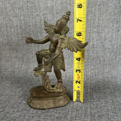 Antique Vintage Thai Hindu Lord Vishnu Garuda Wing Bronze Statue (READ) 7.5 inch