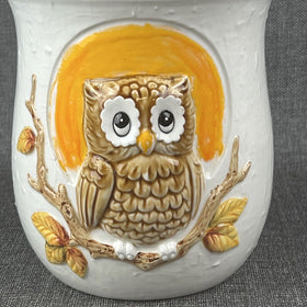 Vintage Owl Perched Cookie Jar Ceramic Mid Century, Small Owl on Top Salt,Pepper