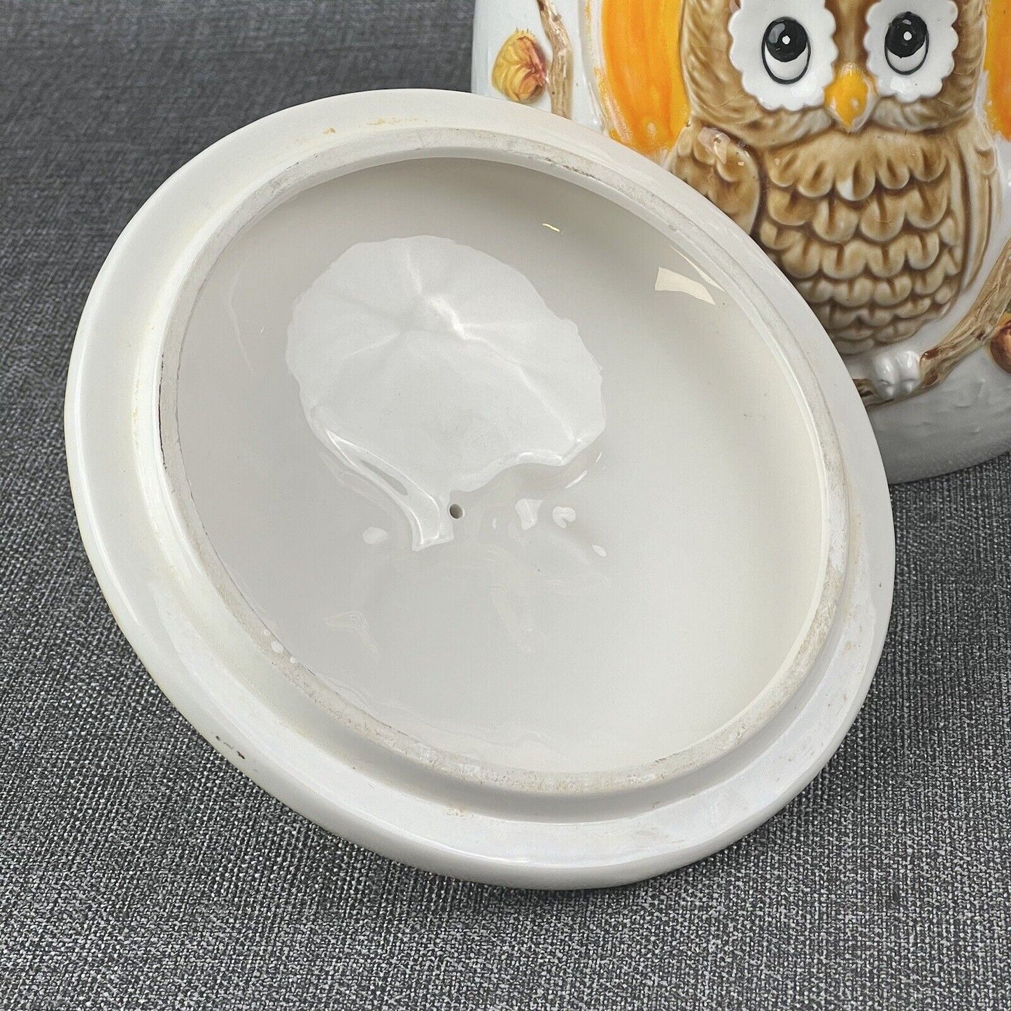 Vintage Owl Perched Cookie Jar Ceramic Mid Century, Small Owl on Top Salt,Pepper