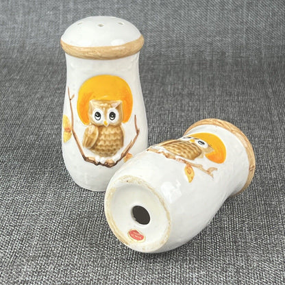 Vintage Owl Perched Cookie Jar Ceramic Mid Century, Small Owl on Top Salt,Pepper