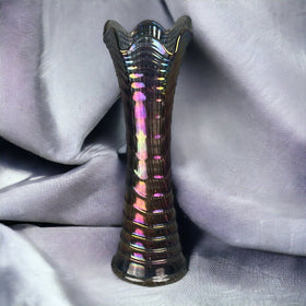 Vintage Electric Purple 12'' Amethyst Carnival Glass Vase Imperial Ripple