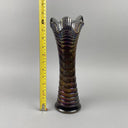 Vintage Electric Purple 12'' Amethyst Carnival Glass Vase Imperial Ripple