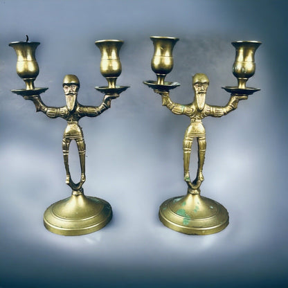 Pair of Solid Brass  Candle Holders - Old Man with Beard