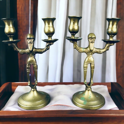 Pair of Solid Brass  Candle Holders - Old Man with Beard