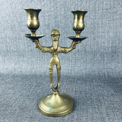 Pair of Solid Brass  Candle Holders - Old Man with Beard