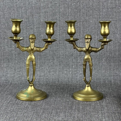 Pair of Solid Brass  Candle Holders - Old Man with Beard