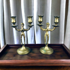Pair of Solid Brass  Candle Holders - Old Man with Beard