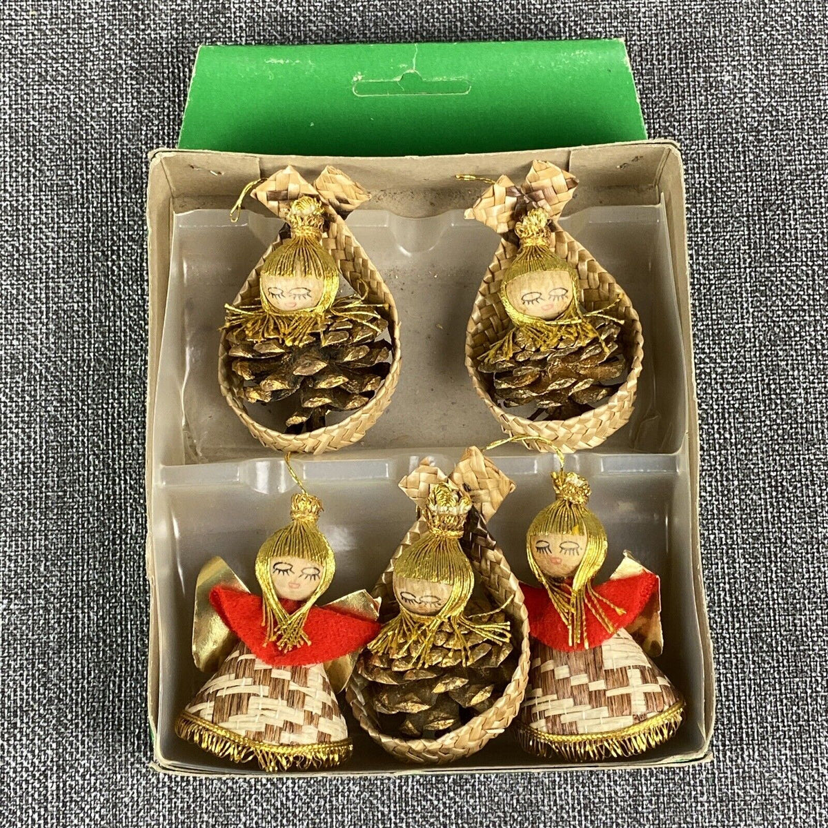 5 Thin Shaved wood German Hirschmann Christmas Ornaments Angel Vtg  Erzgebirge