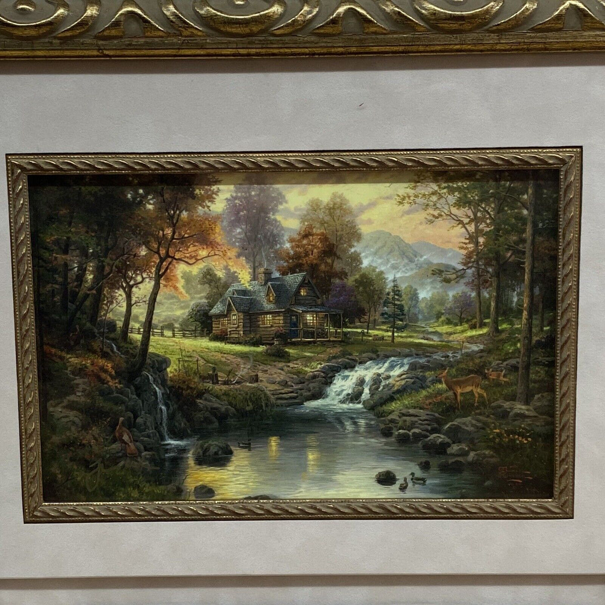 The Mountain Retreat By Thomas Kinkade with Paint Brush - Conservation Glass