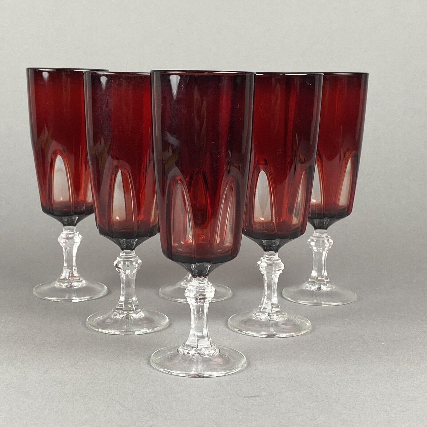 Set of 6 Luminarc France Wine Champagne Glasses Ruby to Clear