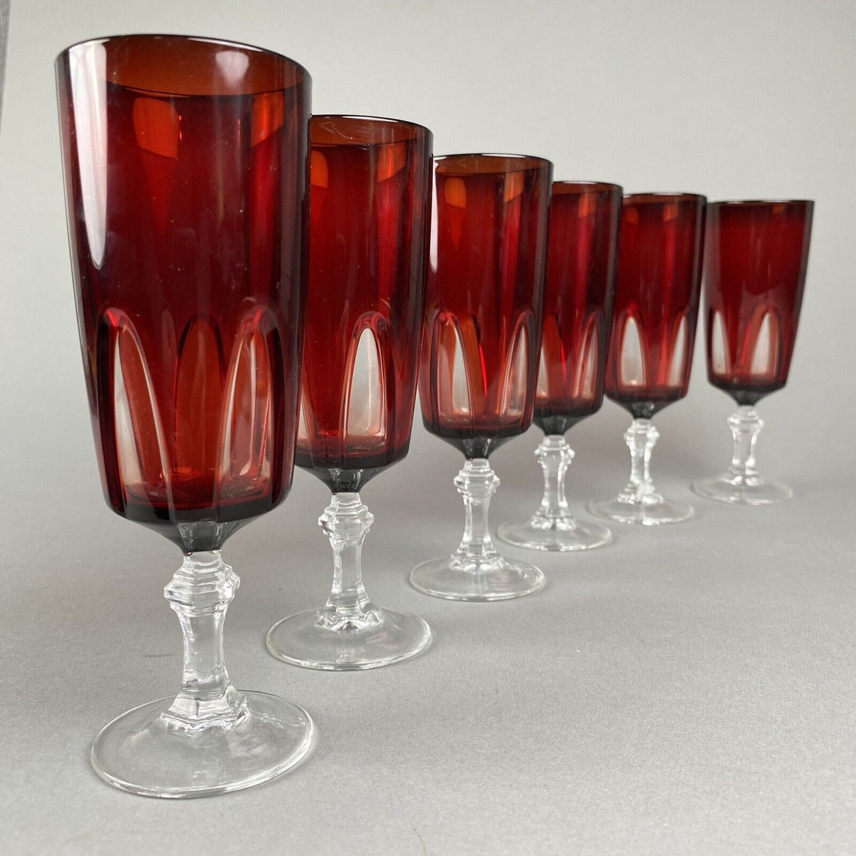 Set of 6 Luminarc France Wine Champagne Glasses Ruby to Clear