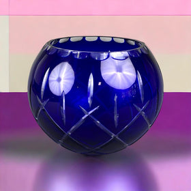 Cobalt Blue Crystal Rose Bowl in Lady Anne Starburst Pattern