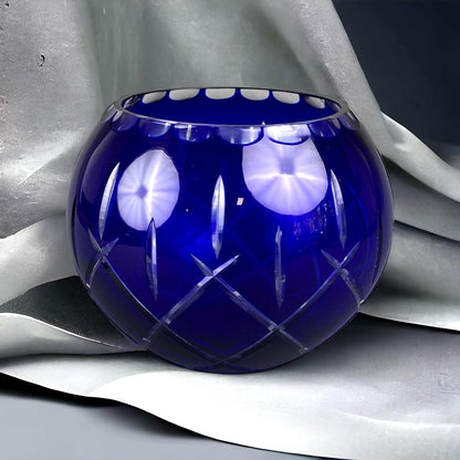 Cobalt Blue Crystal Rose Bowl in Lady Anne Starburst Pattern