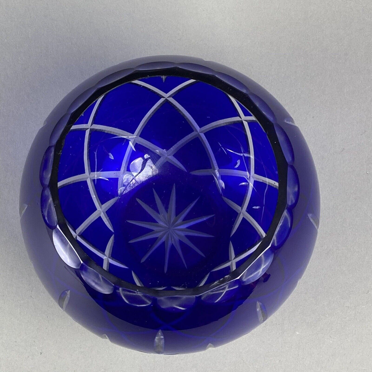 Cobalt Blue Crystal Rose Bowl in Lady Anne Starburst Pattern