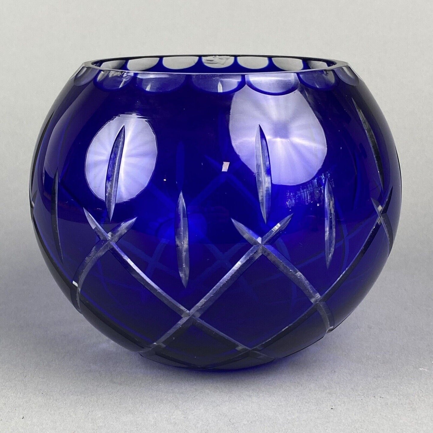 Cobalt Blue Crystal Rose Bowl in Lady Anne Starburst Pattern