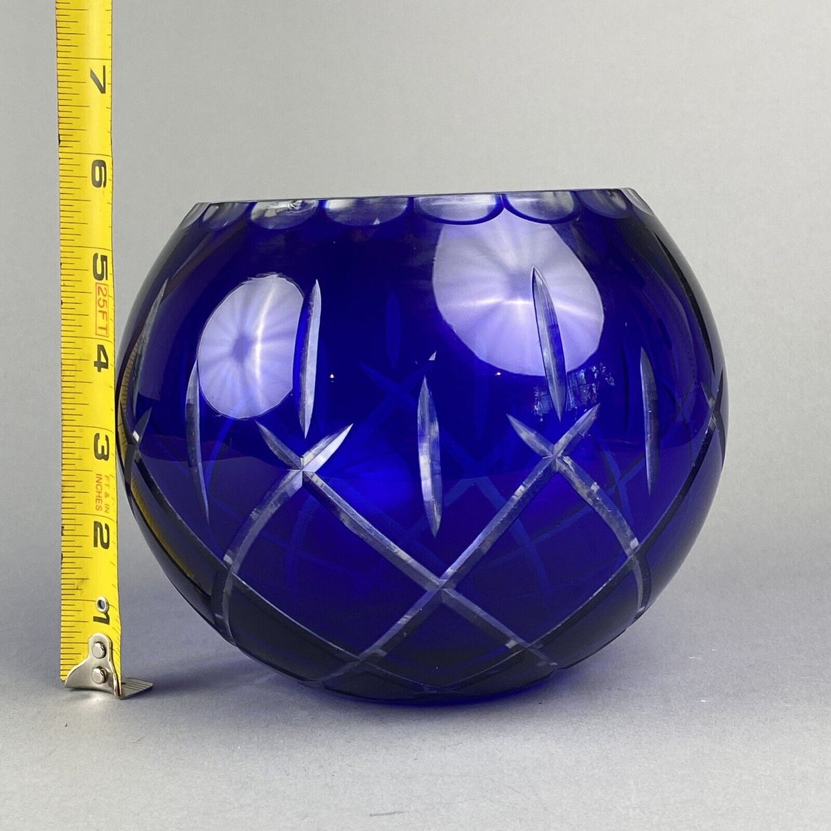 Cobalt Blue Crystal Rose Bowl in Lady Anne Starburst Pattern