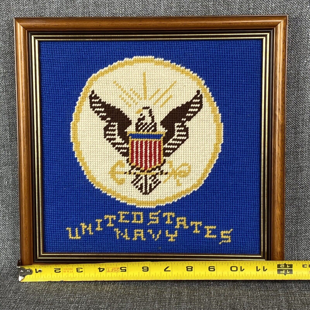 Vintage Navy Cross-Stitch with Eagle 12" x 12" Wooden Frame