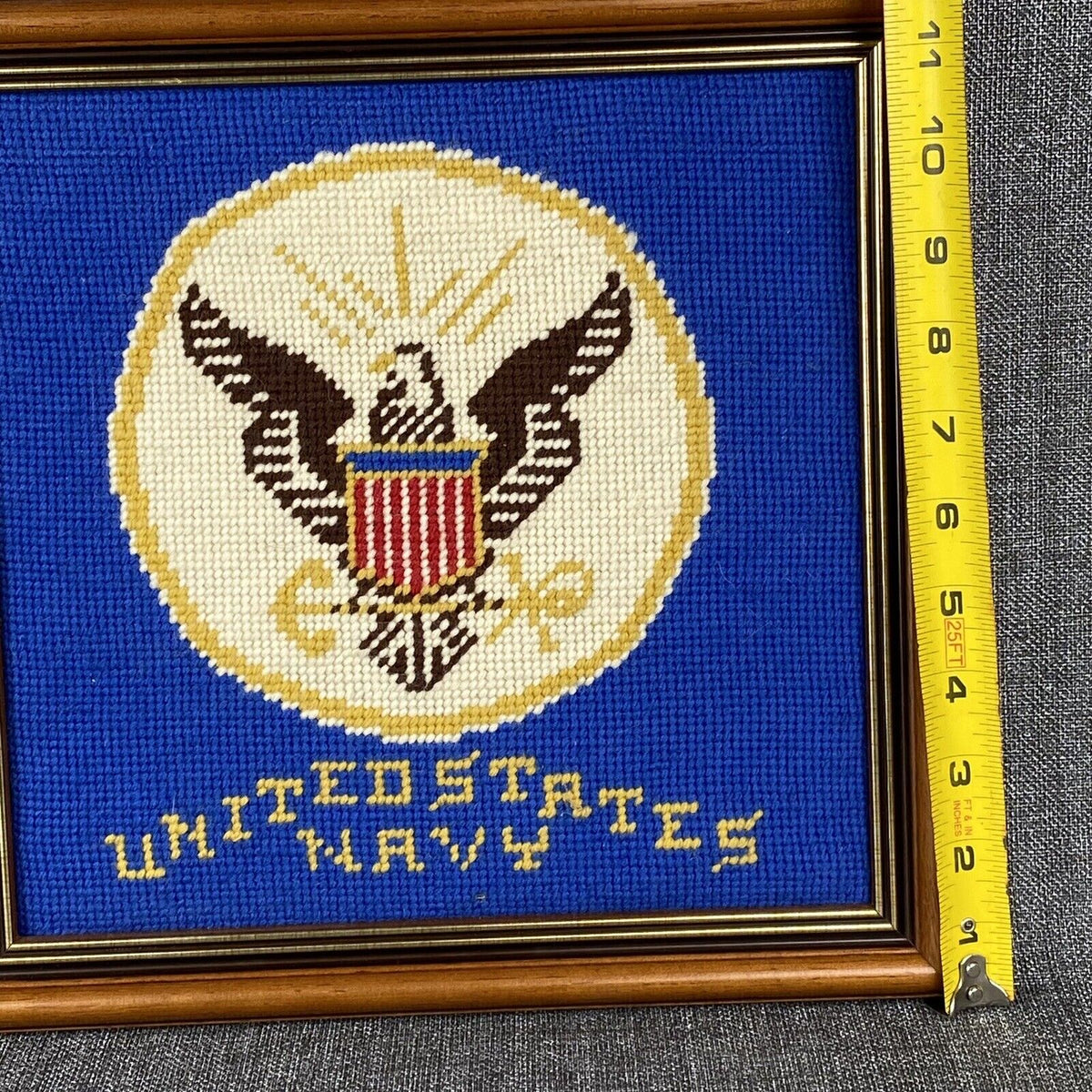 Vintage Navy Cross-Stitch with Eagle 12" x 12" Wooden Frame