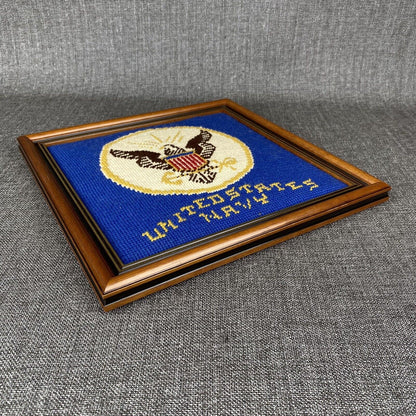 Vintage Navy Cross-Stitch with Eagle 12" x 12" Wooden Frame