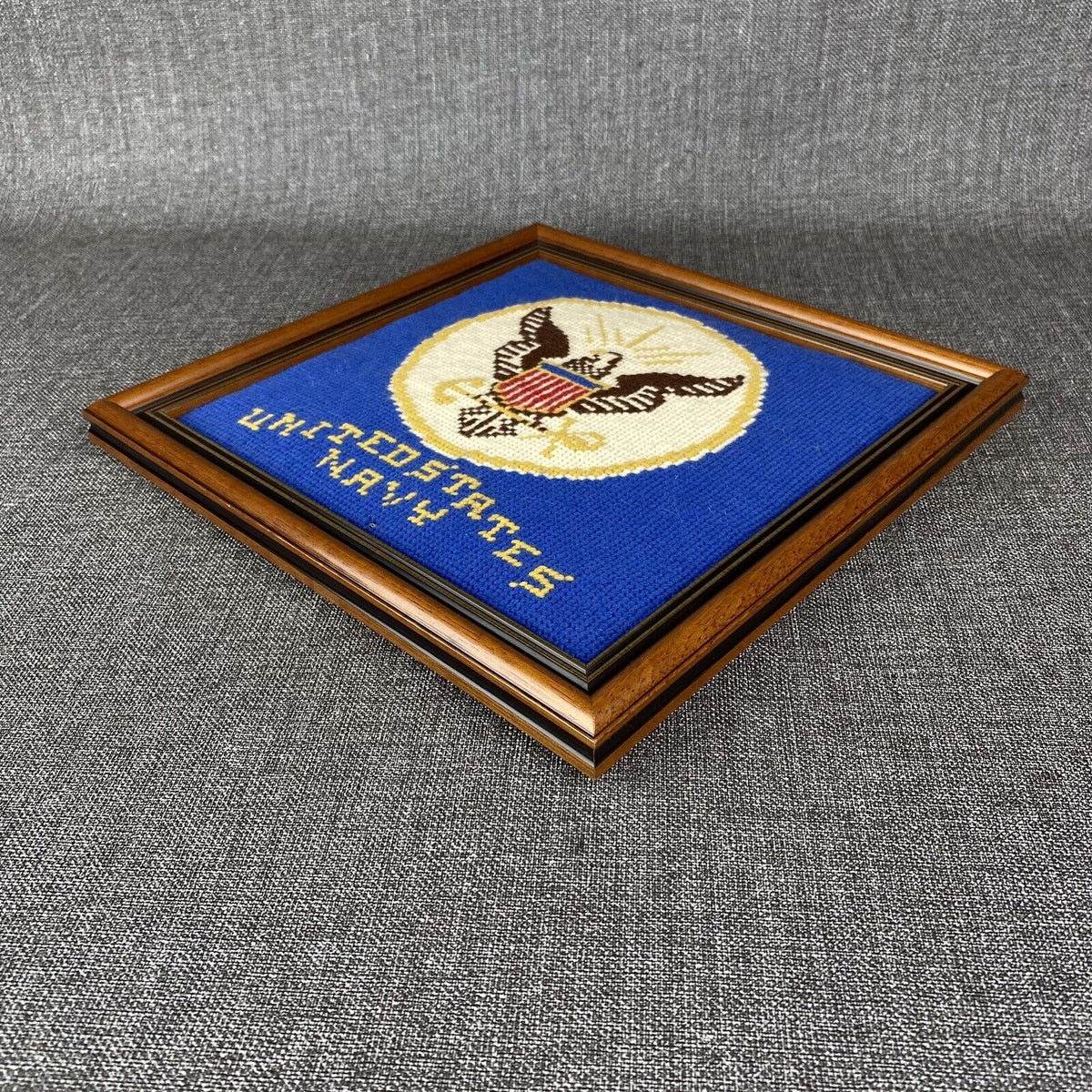 Vintage Navy Cross-Stitch with Eagle 12" x 12" Wooden Frame