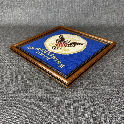 Vintage Navy Cross-Stitch with Eagle 12" x 12" Wooden Frame