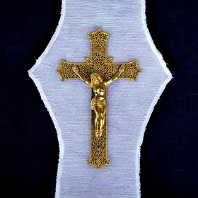 Crucifix Jesus Catholic Cross INRISolid Brass Gold-Tone Filigree Wall Decor 9”