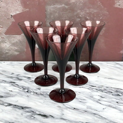 Set of 6 Cambridge Amethyst Glasses Mid Century Modern Wine Champagne