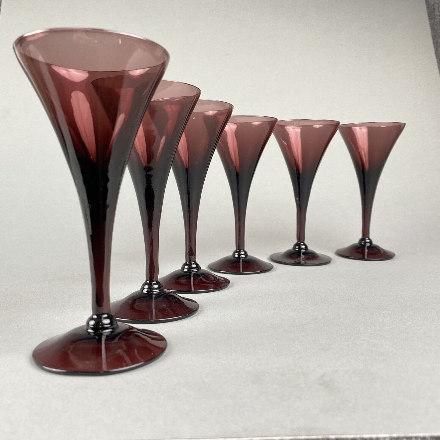 Set of 6 Cambridge Amethyst Glasses Mid Century Modern Wine Champagne