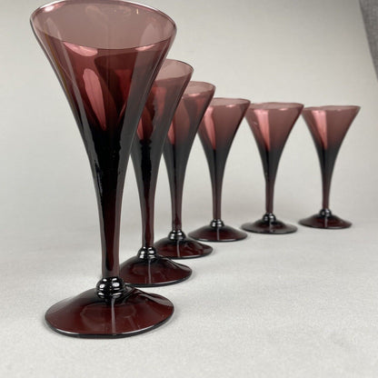 Set of 6 Cambridge Amethyst Glasses Mid Century Modern Wine Champagne