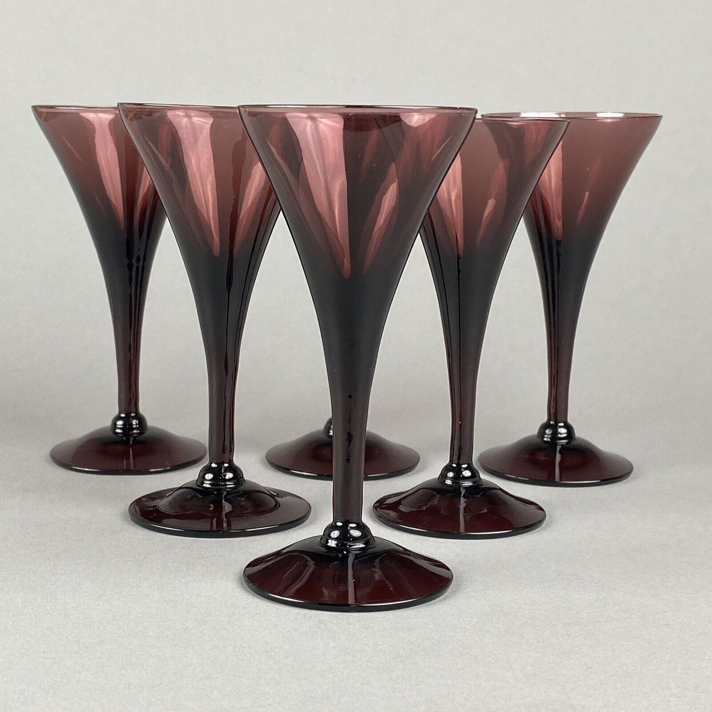 Set of 6 Cambridge Amethyst Glasses Mid Century Modern Wine Champagne