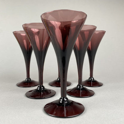 Set of 6 Cambridge Amethyst Glasses Mid Century Modern Wine Champagne