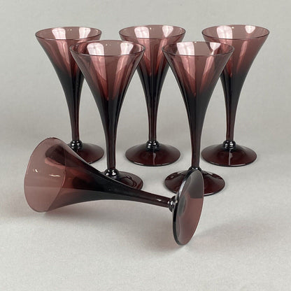 Set of 6 Cambridge Amethyst Glasses Mid Century Modern Wine Champagne