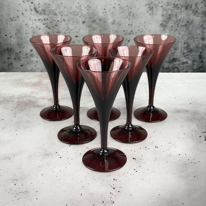 Set of 6 Cambridge Amethyst Glasses Mid Century Modern Wine Champagne