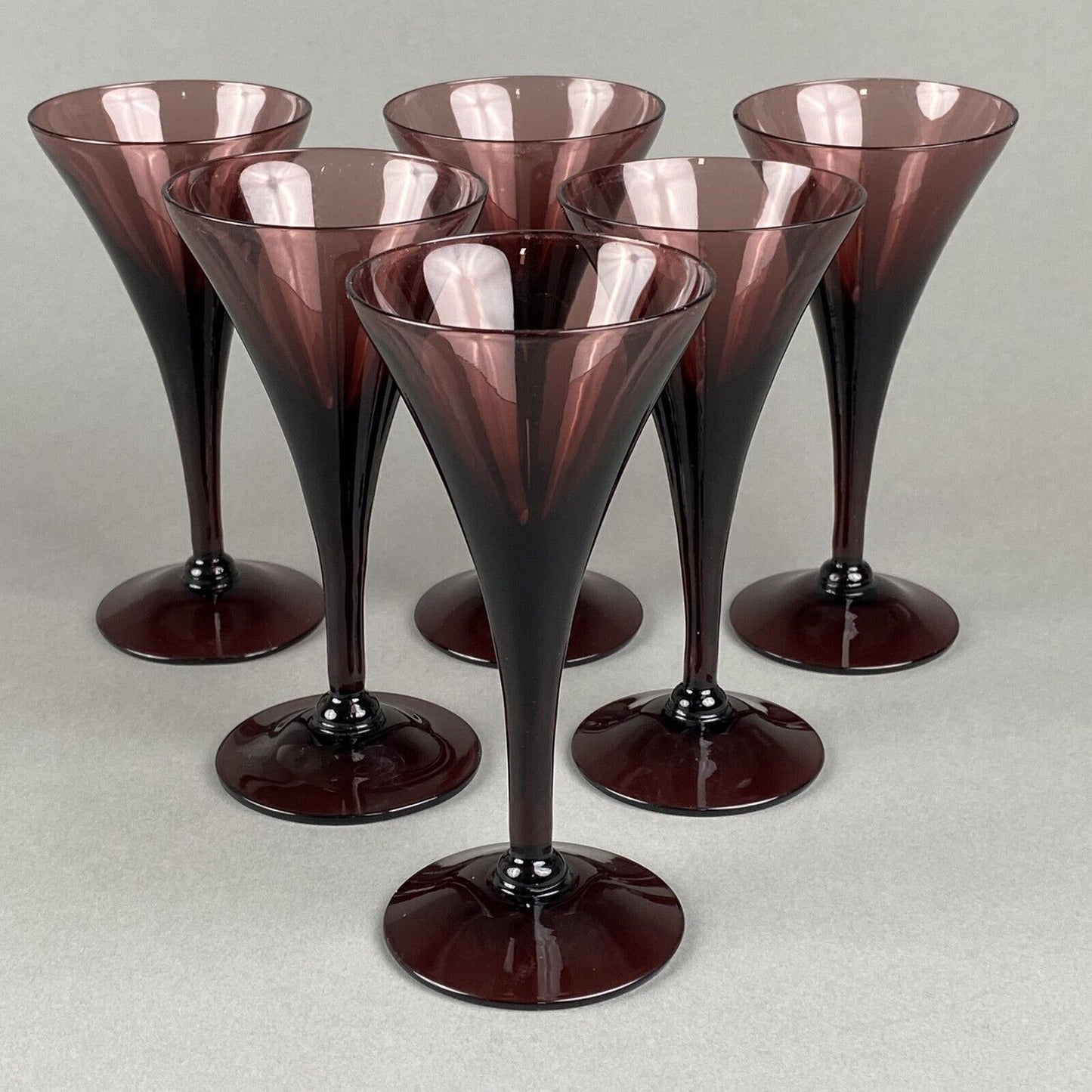 Set of 6 Cambridge Amethyst Glasses Mid Century Modern Wine Champagne