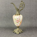 Antique Victorian Mantle Hand Painted Porcelain and Metal Ewer 16" Tall