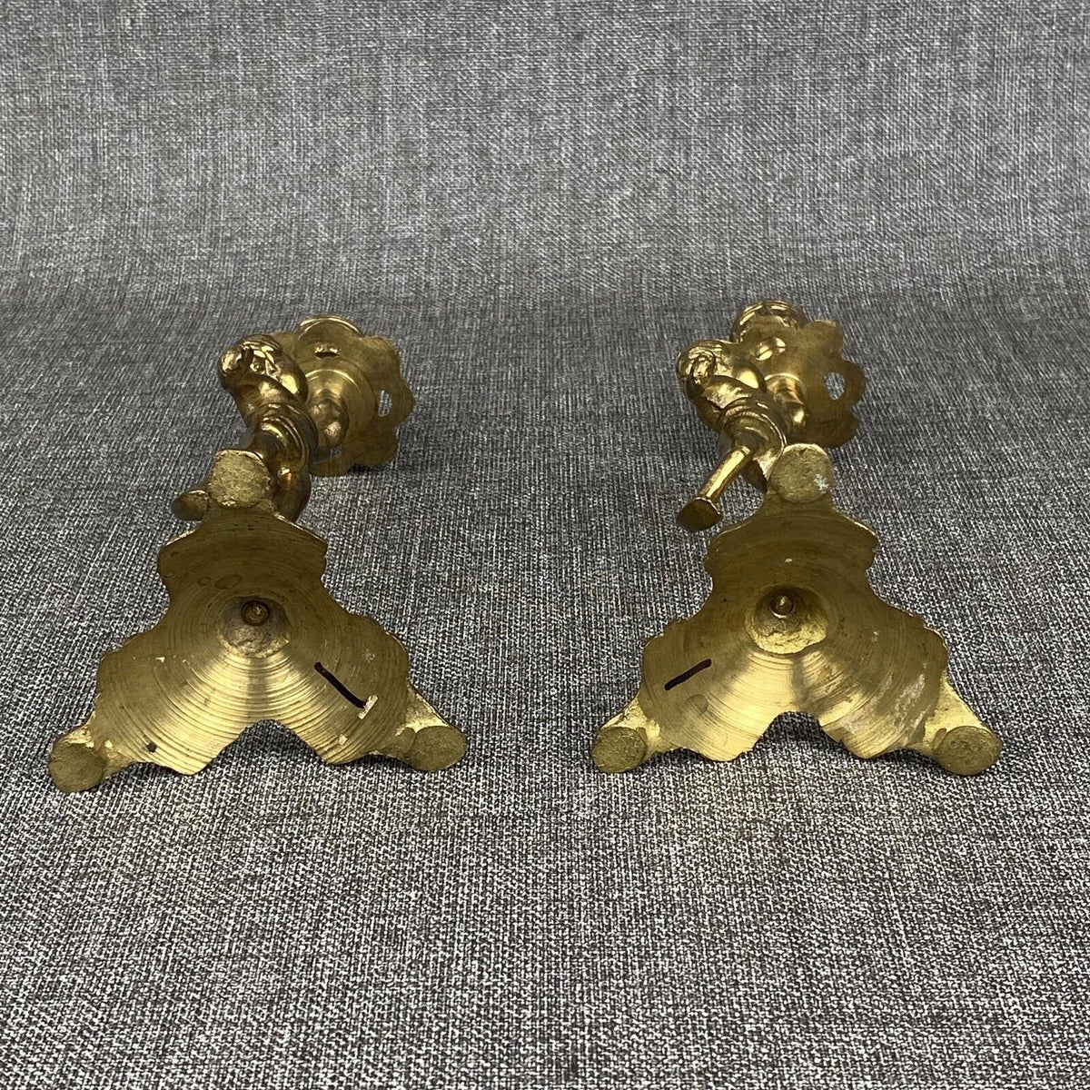 Vintage Brass Cherub Candle Holders Candlesticks, Shelf Mantel 9" Tall