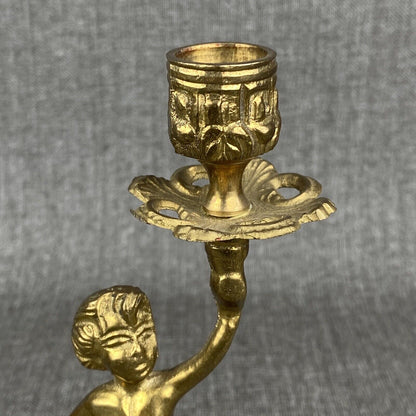 Vintage Brass Cherub Candle Holders Candlesticks, Shelf Mantel 9" Tall