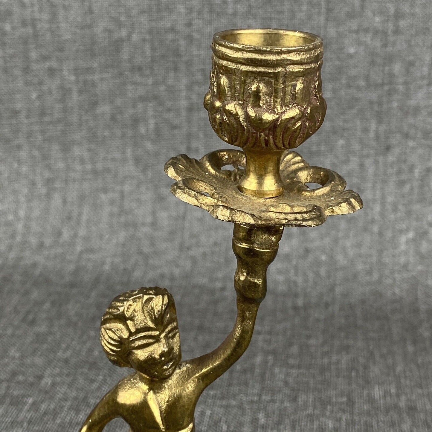 Vintage Brass Cherub Candle Holders Candlesticks, Shelf Mantel 9" Tall