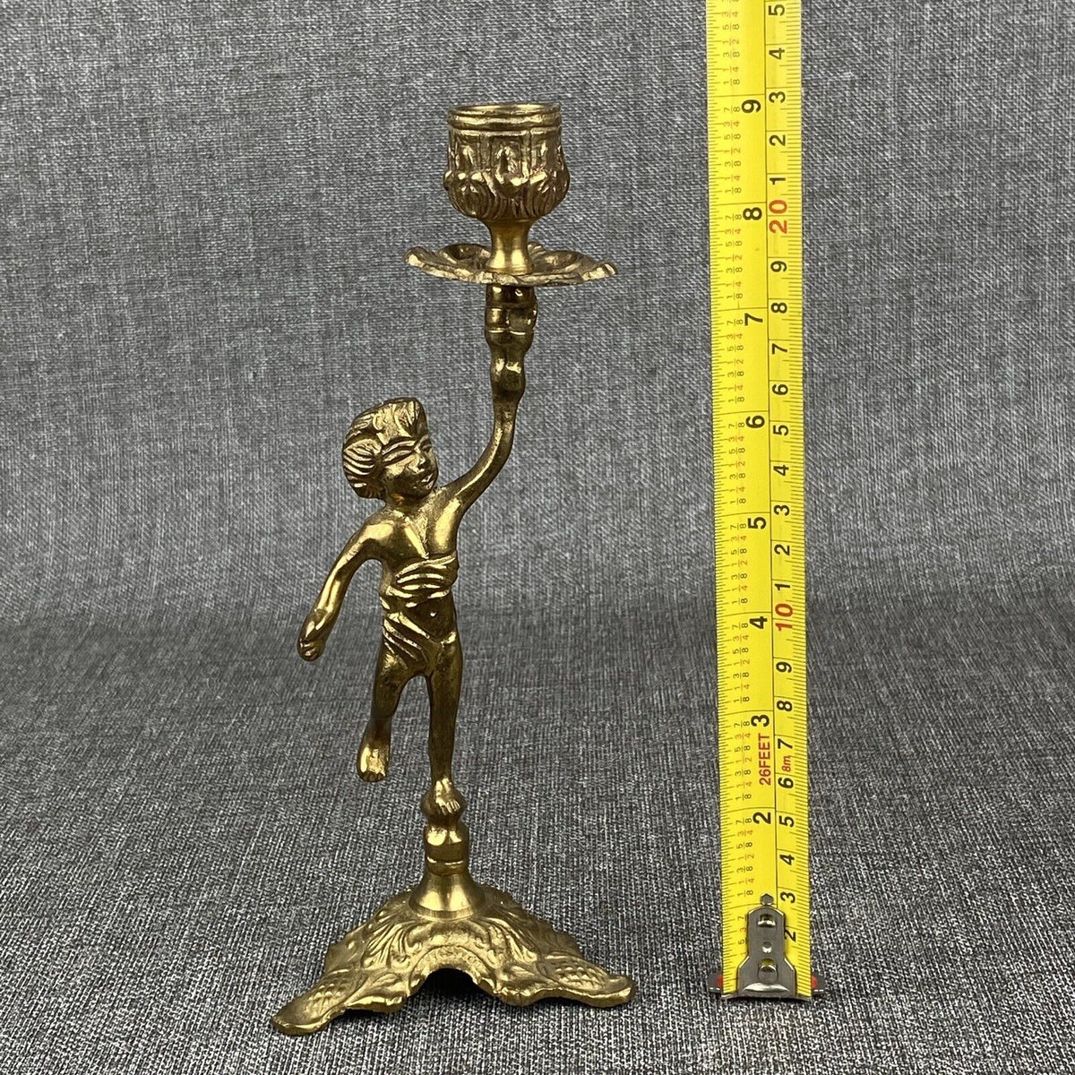 Vintage Brass Cherub Candle Holders Candlesticks, Shelf Mantel 9" Tall