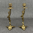 Vintage Brass Cherub Candle Holders Candlesticks, Shelf Mantel 9" Tall