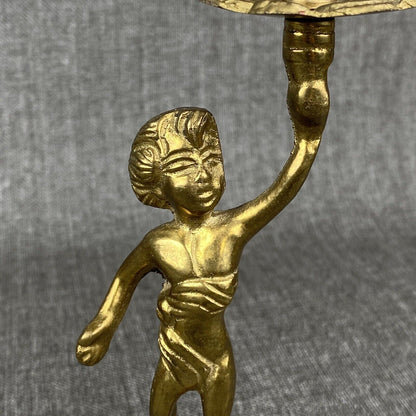 Vintage Brass Cherub Candle Holders Candlesticks, Shelf Mantel 9" Tall