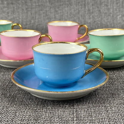 Von Schierholz German Dresden Porcelain 5 Colorful Demitass Coffee Cups &Saucers