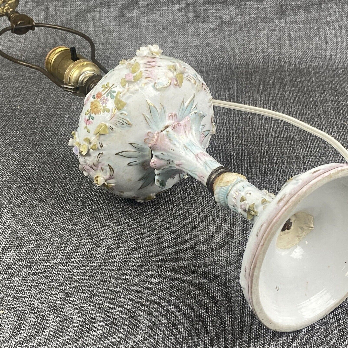 Delicate Antique Lamp with Floral Added 21" Tall