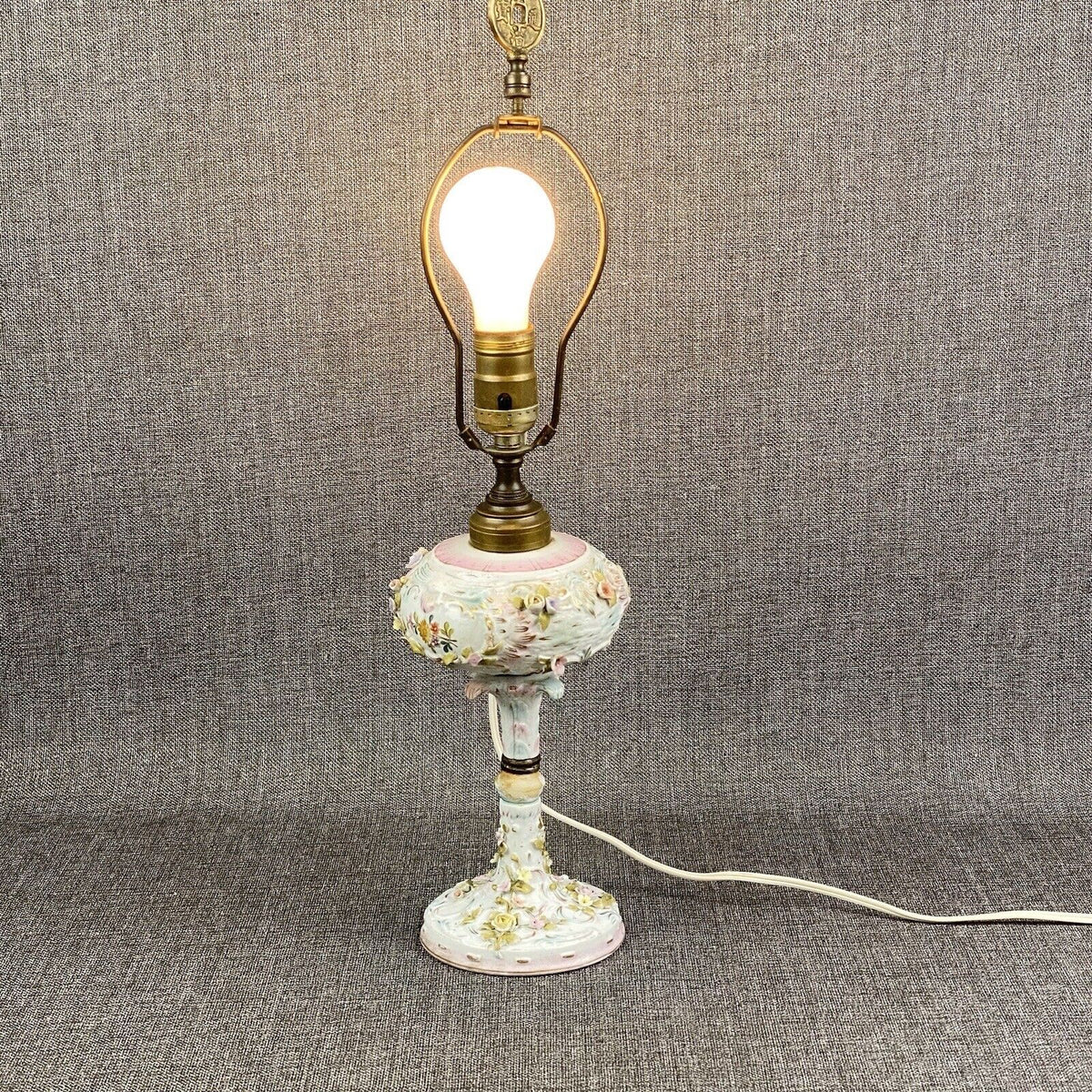 Delicate Antique Lamp with Floral Added 21" Tall