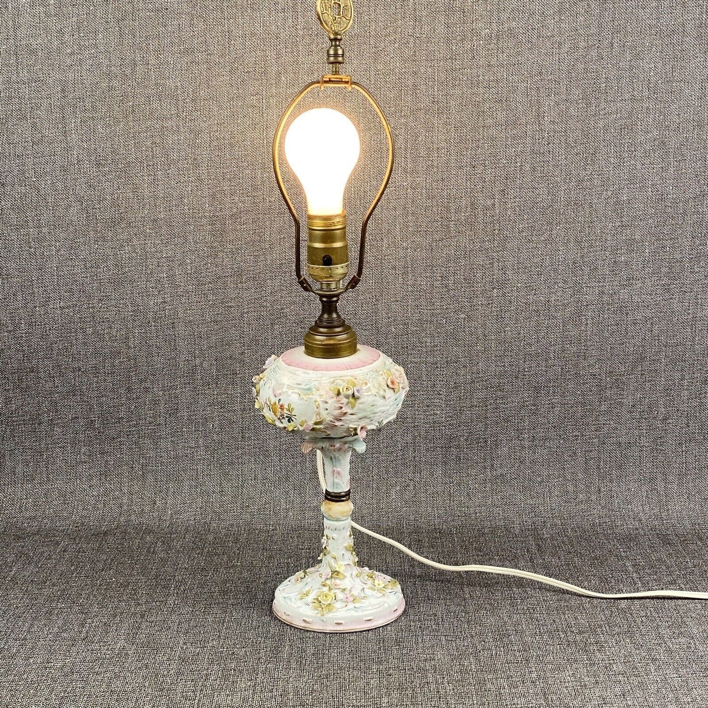 Delicate Antique Lamp with Floral Added 21" Tall